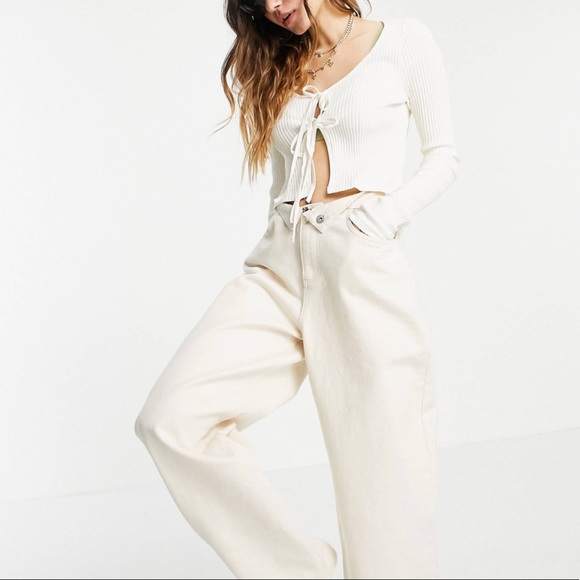 ASOS - STREETWEAR SOCIETY - Long Sleeve Double Tie Front Cardigan - White - Picture 5 of 9